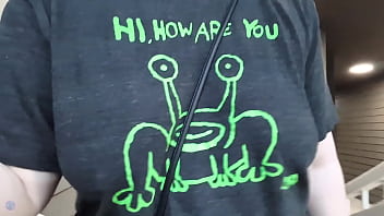 Walking up the stairs without a bra