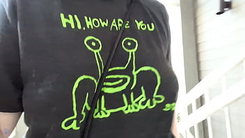 Walking up the stairs without a bra