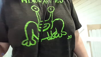 Walking up the stairs without a bra