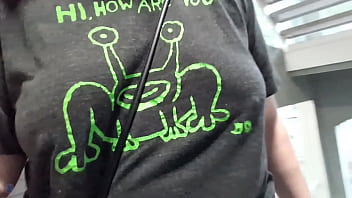 Walking up the stairs without a bra