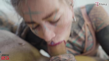 Fully tattooed girl gets all her holes pounded by a huge cock and gets cum in her anal gape double penetration
