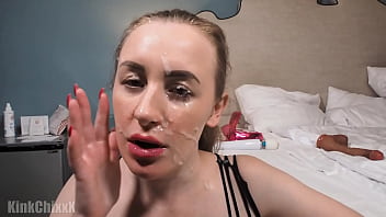 Fetish blowjob with emma fantazy cum on face and cum eating