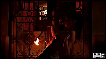 Flaming hot sexy pyromaniac plays with fire