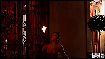Flaming hot sexy pyromaniac plays with fire