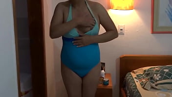 On the beach stepmom can't resist the excitement of seeing cocks and masturbates