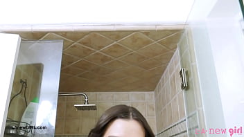 Dark haired fashion icon enjoys a sensual bath