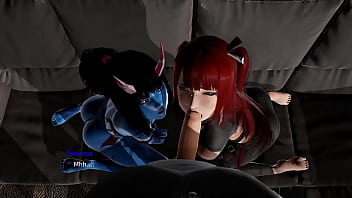 Demon girl and redhead blow you bound by lust animated gameplay