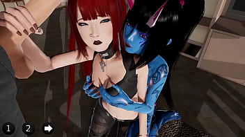 Demon girl and redhead blow you bound by lust animated gameplay