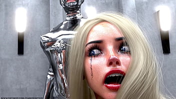 Blonde slave in metal bondage the training