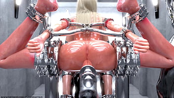 Blonde slave in metal bondage the training