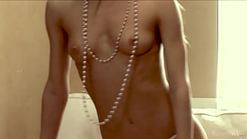 Tiny blonde faustina is holding the two fingers to her horniness