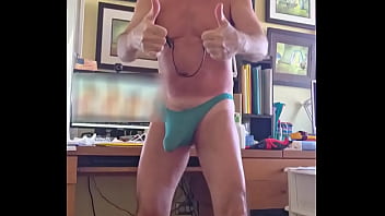 Pervy papifachero as dog demon enjoying his thong boner bulge and nipple clamp fun with his horny thong loving friend #b