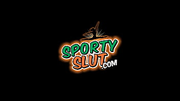 Bubble butt blonde busty teen working out and stretching in thong