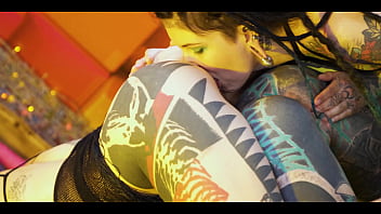 Inked girls take on huge toys getting their holes gaped wide