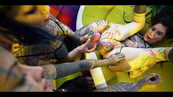 Inked girls take on huge toys getting their holes gaped wide Inked girls take on huge toys getting their holes gaped wide