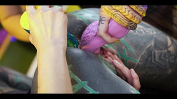 Inked girls take on huge toys getting their holes gaped wide