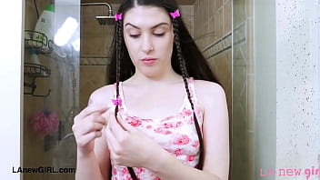 Effortlessly glamorous brunette enjoys a sensual bath