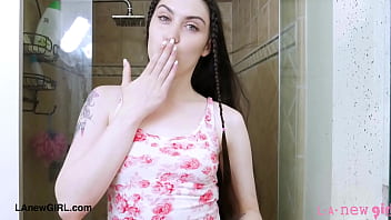 Effortlessly glamorous brunette enjoys a sensual bath