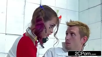 Tiny brunette goes ballistic on big white cock in asylum Tiny brunette goes ballistic on big white cock in asylum