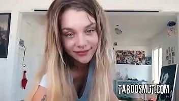 Teen stepsister plays with her tits and pussy on webcam while her stepbrother watch