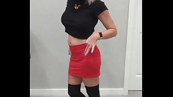 Black thigh high socks & red mini skirt