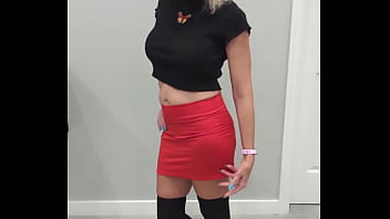 Black thigh high socks & red mini skirt