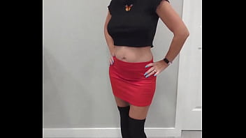 Black thigh high socks & red mini skirt