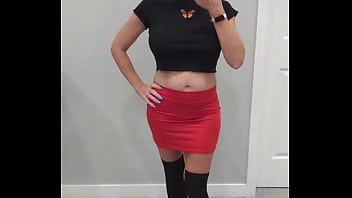 Black thigh high socks & red mini skirt