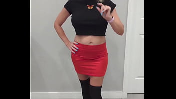 Black thigh high socks & red mini skirt