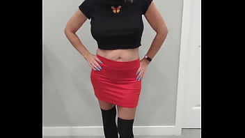 Black thigh high socks & red mini skirt