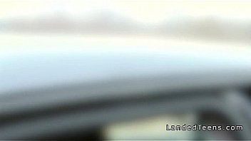 Cute teen gangbanged in the car in public