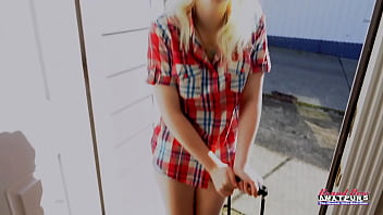 Blonde cutie annie archer rubs her pussy and gets deeply pounded