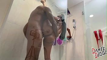 Bubble butt ebony baddie mystikal menace gets railed and rides a bbc in the shower