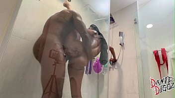 Bubble butt ebony baddie mystikal menace gets railed and rides a bbc in the shower