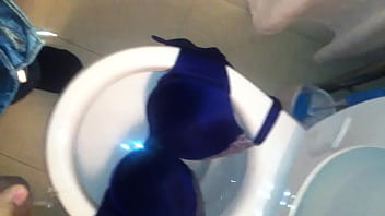 Step sister blue bra getting piss on