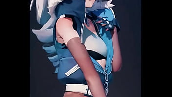 An icy genshin fighter shows off her bold style in denim and fur her silver hair glowing with cold allure beauty and danger walk hand in hand… ready to uncover her secret bio link waiting