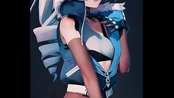 An icy genshin fighter shows off her bold style in denim and fur her silver hair glowing with cold allure beauty and danger walk hand in hand… ready to uncover her secret bio link waiting