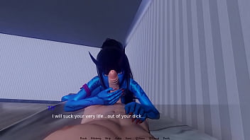 Scary & slutty blue demon rides big cock bound by lust game