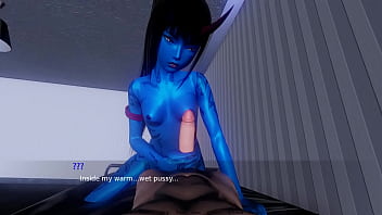 Scary & slutty blue demon rides big cock bound by lust game