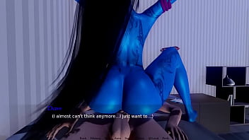 Scary & slutty blue demon rides big cock bound by lust game