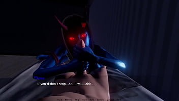 Scary & slutty blue demon rides big cock bound by lust game