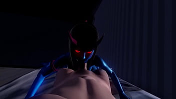 Scary & slutty blue demon rides big cock bound by lust game