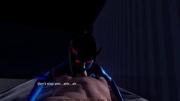 Scary & slutty blue demon rides big cock bound by lust game