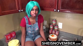 Msnovember Hot Reality Cosplay Porn Black Nerd Step Sis Big Breasts Out During Intense Blowjob In Kitchen On Sheisnovember thumbnail
