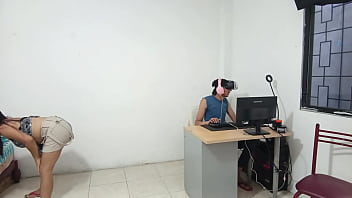 Woman dances sexily in front of him