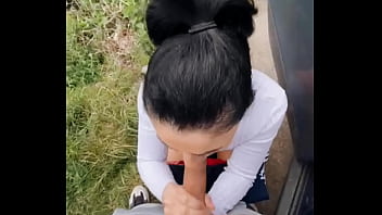 She wants to eat all his cum but he didn't get it in her mouth