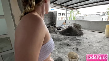 Street slut used and fucked on under construction site