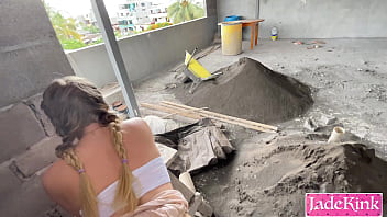 Street slut used and fucked on under construction site