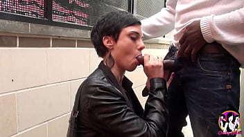 Short haired woman fucks with a black guy