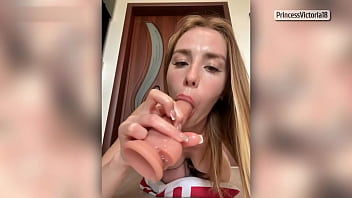 She emptied my balls deep slippery throat blowjob from redhead princess